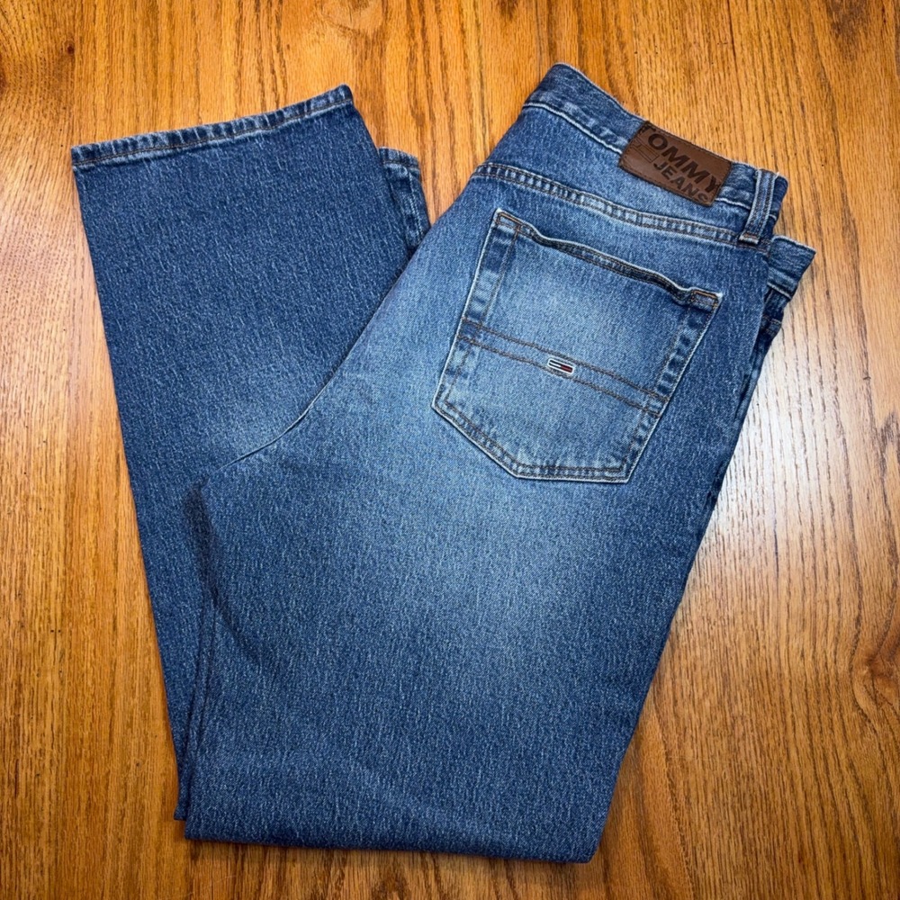 Tommy Jeans Relaxed Fit Denim Mens 36x30 Blue Straight Leg Flag Logo 78J5087